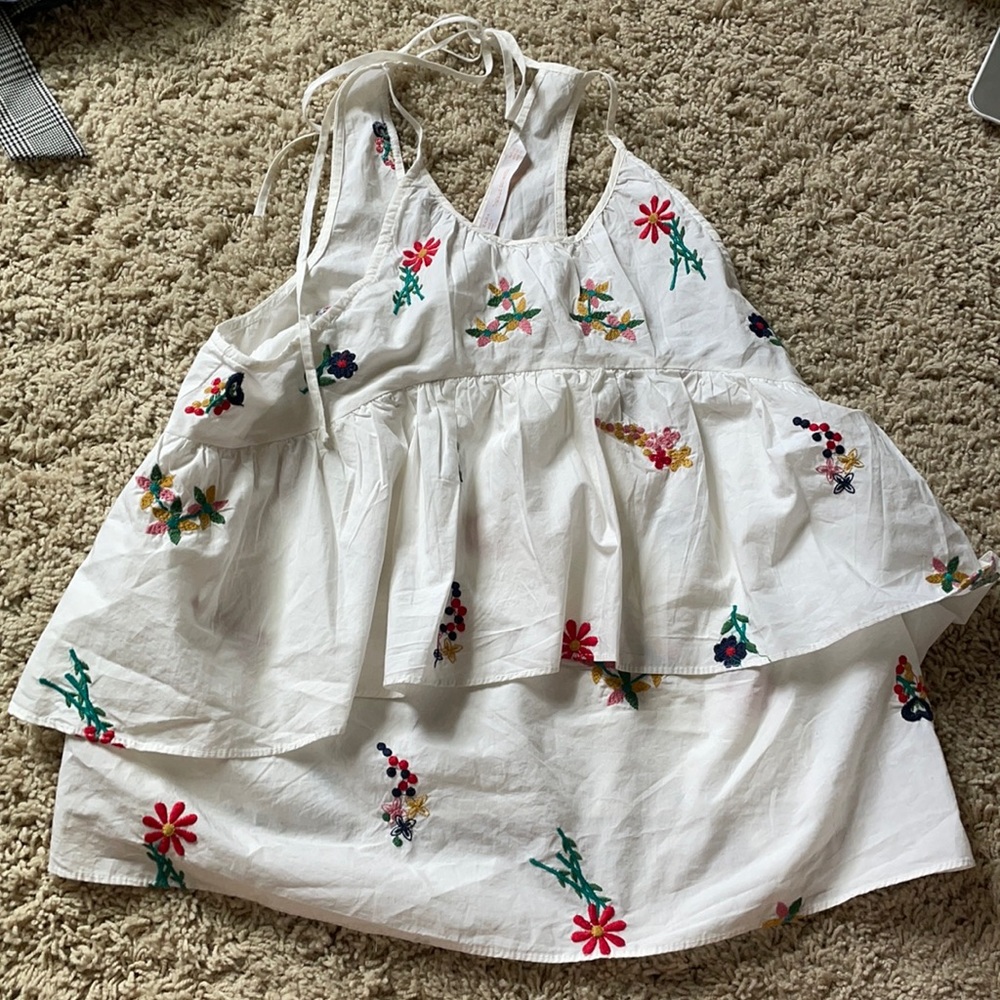 White Floral Peplum Halter Neck Tank